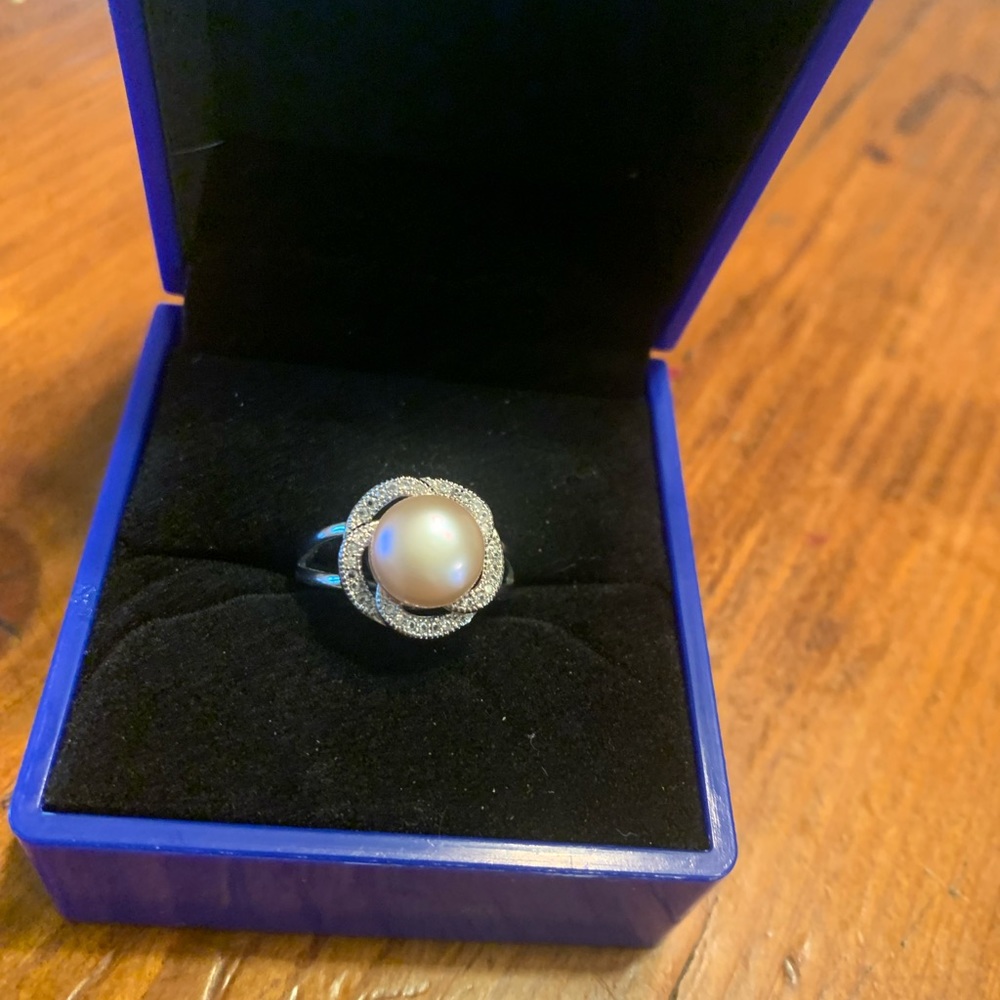 🎁WoW HUGE💍Real silver /moissanite and stamped 925 authentic baroque pearl ring❤️
